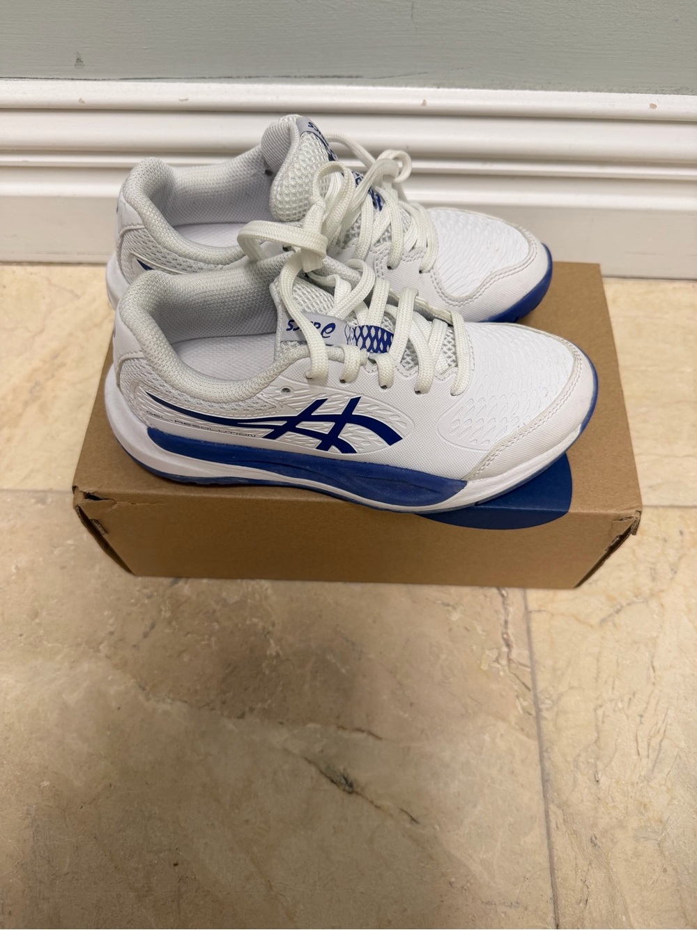 ASICS Kids White and Blue Performance Sneakers tennis